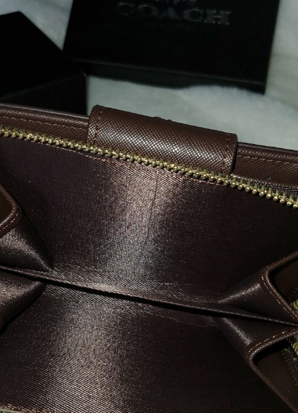 Coach Brown Signature Compact Wallet with Gold Accent - Picture 8 of 9